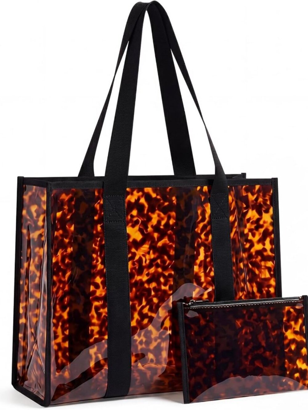Stylish Tortoise Print PVC Tote Bag with Detachable Pouch - Large Waterproof